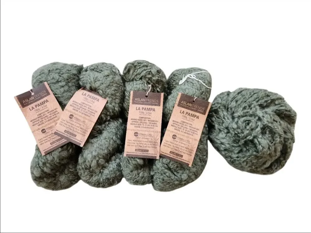Aslan Trends La Pampa Yarn Lot 4 Merino Mohair Bulky Boucle Green Argentina